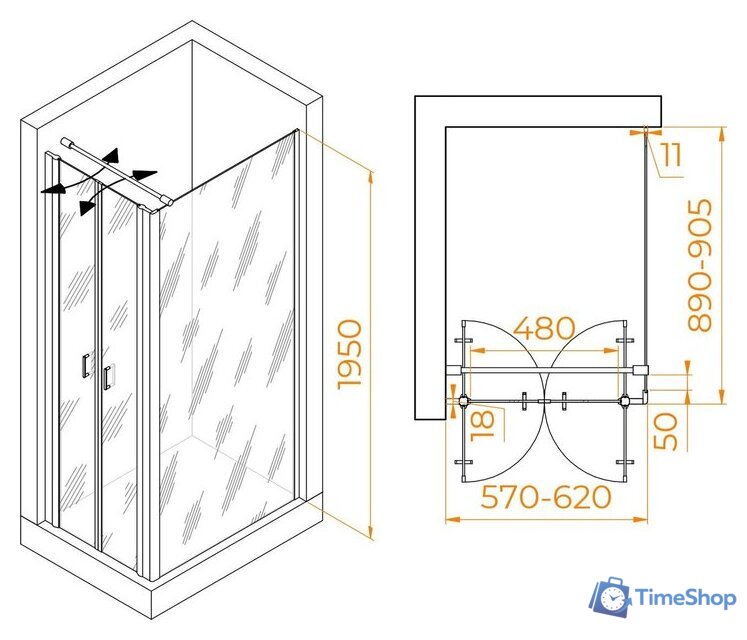 Душевой уголок RGW PA-144 (PA-104+Z-050-2+O-104) 060814469-011 60x90 (хром/прозрачное стекло) - Изображение №2 — Интернет-магазин Time-Shop