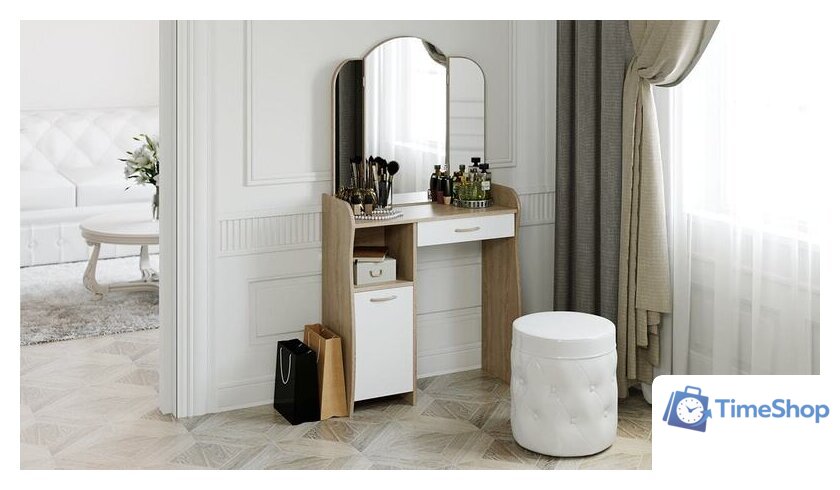 Туалетный столик с зеркалом Трия София Т1 (дуб сонома/белый) - Изображение №3 — Интернет-магазин Time-Shop