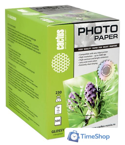 Фотобумага CACTUS Глянцевая A6 230 г/кв.м. 500 листов (CS-GA6230500) - Изображение №1 — Интернет-магазин Time-Shop