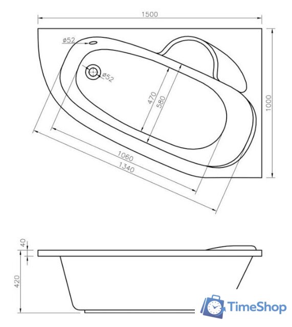 Ванна Lavinia Boho Bell Pro 150x100 370215PL - Изображение №2 — Интернет-магазин Time-Shop
