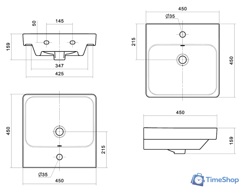 Умывальник Santek Адриана-45 1.WH50.1.630 - Изображение №6 — Интернет-магазин Time-Shop