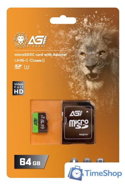 Карта памяти AGI TF138 microSDXC AGI064GU1TF138 64GB (с адаптером) - Изображение №1 — Интернет-магазин Time-Shop