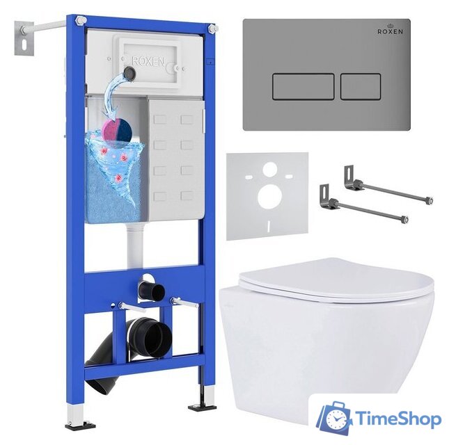 Унитаз подвесной Roxen Antares One Rimless 6 в 1 StounFix Dual Fresh 597373 (кнопка: матовая) - Изображение №1 — Интернет-магазин Time-Shop