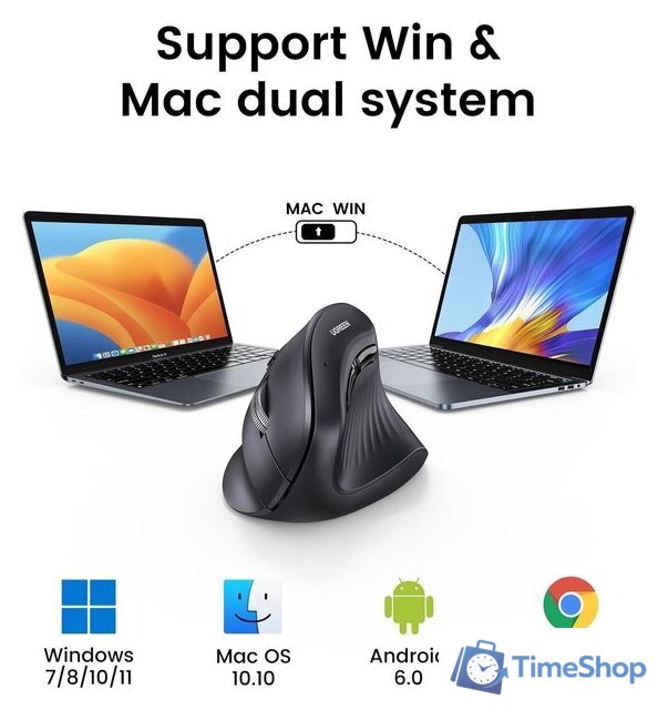 Вертикальная мышь Ugreen MU008 25444 (черный) - Изображение №2 — Интернет-магазин Time-Shop