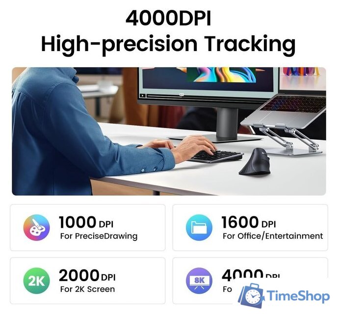 Вертикальная мышь Ugreen MU008 25444 (черный) - Изображение №3 — Интернет-магазин Time-Shop