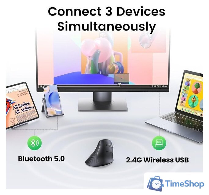 Вертикальная мышь Ugreen MU008 25444 (черный) - Изображение №7 — Интернет-магазин Time-Shop