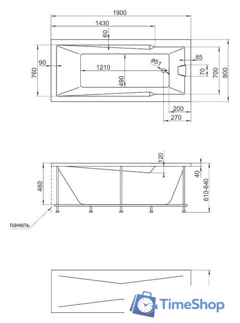 Ванна 1Марка Raguza 190x90 (с каркасом) - Изображение №2 — Интернет-магазин Time-Shop