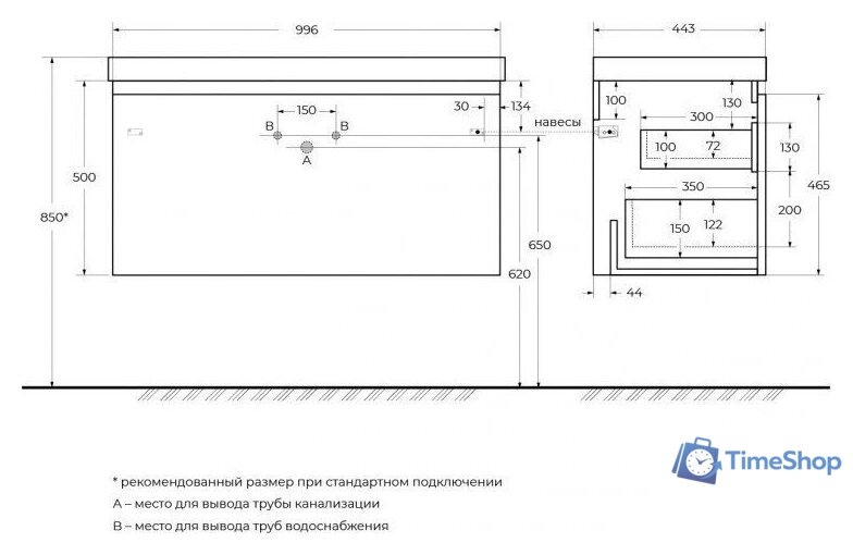  Cezares Тумба под умывальник GIUBILEO-N-100-1C-SO-BORO-P - Изображение №3 — Интернет-магазин Time-Shop
