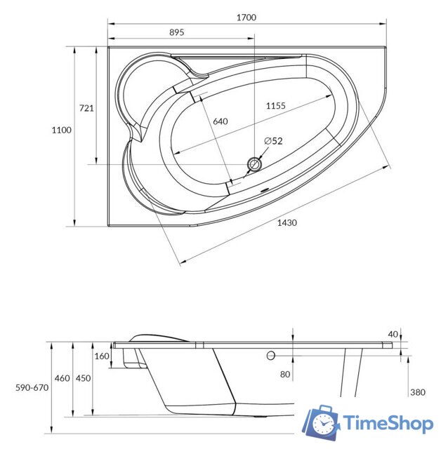 Ванна Cersanit Kaliope 170x110 L (с ножками и экраном) - Изображение №8 — Интернет-магазин Time-Shop