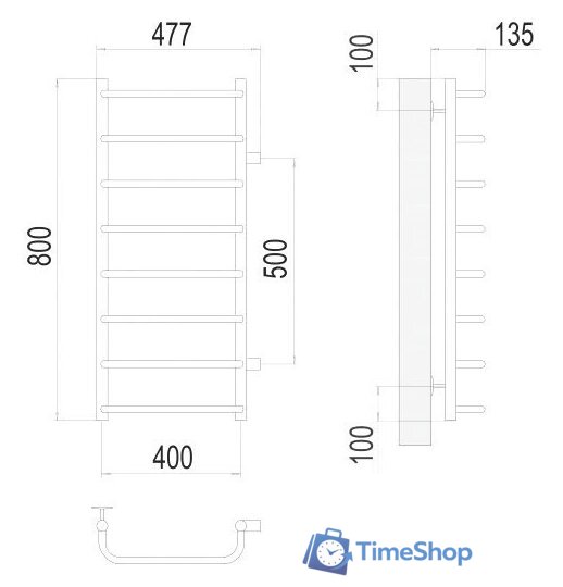 Полотенцесушитель TERMINUS Стандарт П8 400x800 бп 500 (хром) - Изображение №3 — Интернет-магазин Time-Shop