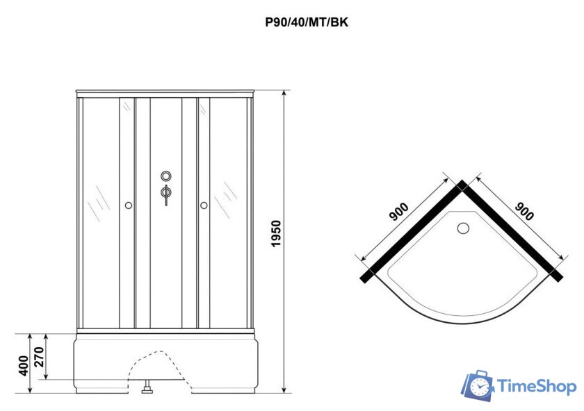 Душевая кабина Niagara Promo P90/40/MT/BK 90x90x195 - Изображение №6 — Интернет-магазин Time-Shop