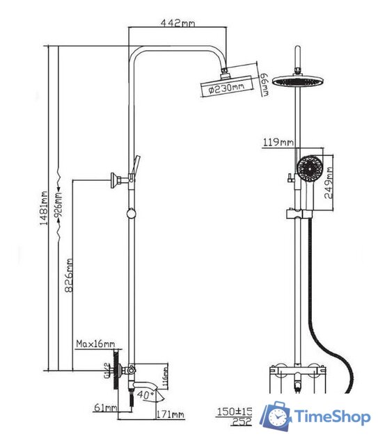 Душевая система  Diadonna Д65-35003BL - Изображение №2 — Интернет-магазин Time-Shop