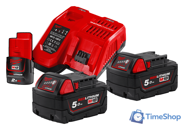 Аккумулятор с зарядным устройством Milwaukee M18 M18NRG-502 4933459217 (2 x 18В/5 Ач + 12В/2 Ач + 12-18В) - Изображение №1 — Интернет-магазин Time-Shop
