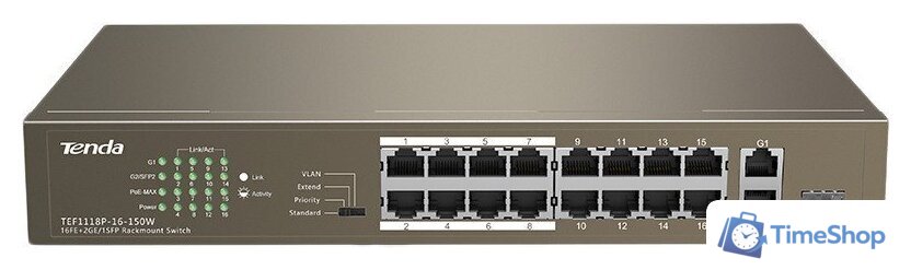 Неуправляемый коммутатор Tenda TEF1118P-16-150W - Изображение №1 — Интернет-магазин Time-Shop