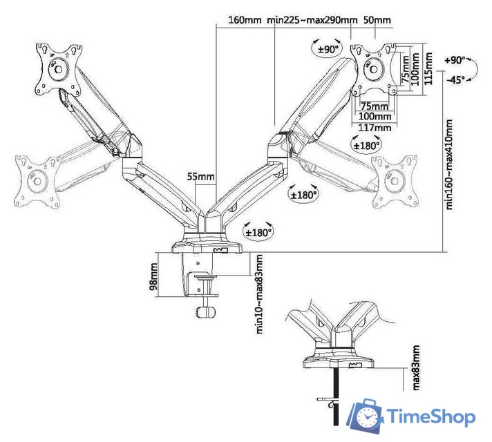 Кронштейн для монитора Ultramounts UM705 (черный) - Изображение №3 — Интернет-магазин Time-Shop