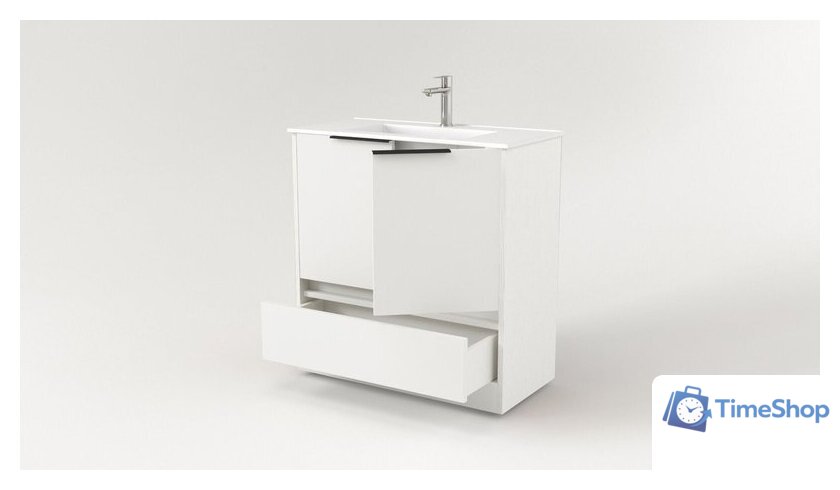  Дабер Тумба под умывальник 017 Тобага/Эридан 80 Т17.8Т.0.5Ч (белый древесный/ручка черная) - Изображение №2 — Интернет-магазин Time-Shop