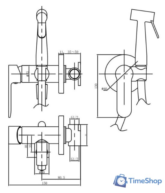 Гигиенический душ Aquanet Passion AF300-52B - Изображение №2 — Интернет-магазин Time-Shop