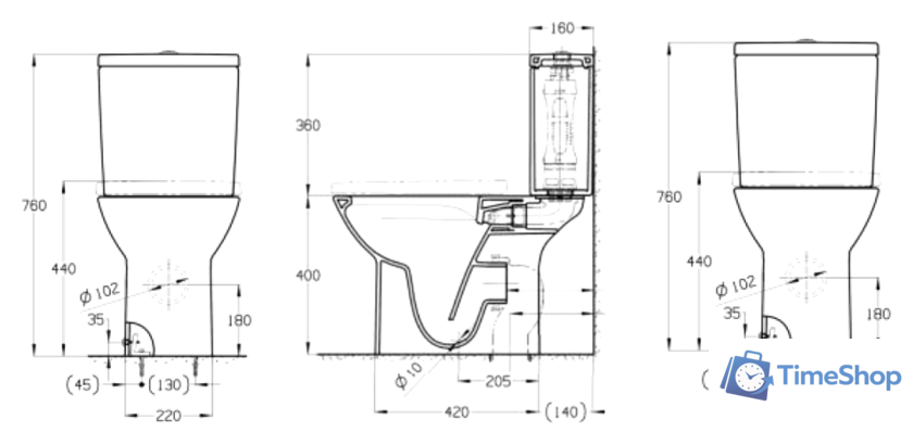 Унитаз напольный Roca Debba round 34299P00Y (без бачка, без сиденья) - Изображение №2 — Интернет-магазин Time-Shop