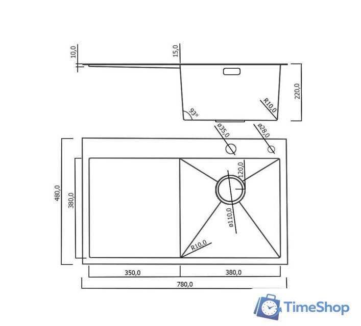 Кухонная мойка Roxen Vespa 560230-70RB PVD графит (с коландером и дозатором) - Изображение №4 — Интернет-магазин Time-Shop