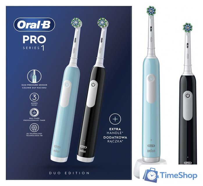 Комплект зубных щеток Oral-B Pro Series 1 D305.523.3H (2 шт, черный/бирюзовый) - Изображение №1 — Интернет-магазин Time-Shop