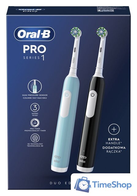 Комплект зубных щеток Oral-B Pro Series 1 D305.523.3H (2 шт, черный/бирюзовый) - Изображение №2 — Интернет-магазин Time-Shop