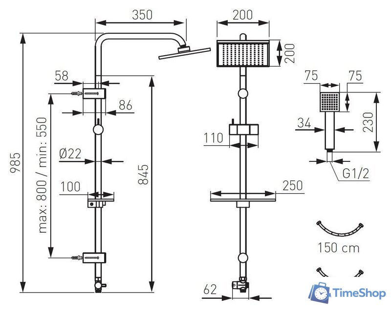 Душевая система  Ferro Squerto Lux NP24-BL (черный) - Изображение №2 — Интернет-магазин Time-Shop