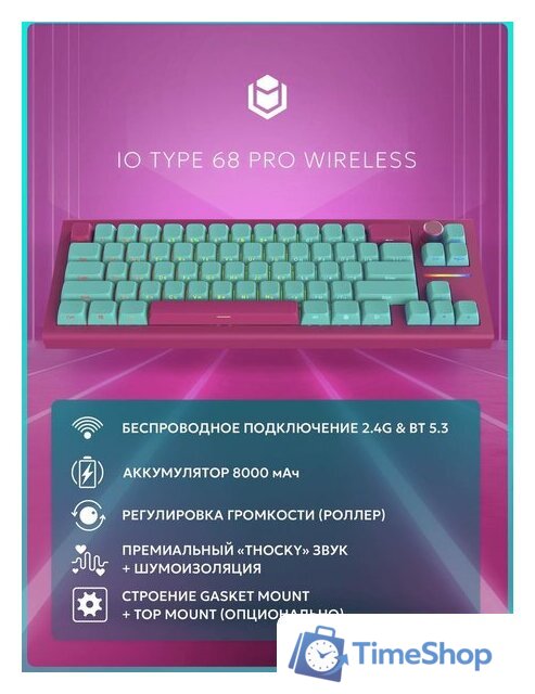 Клавиатура IO by Red Square Type 68 Pro g3ms Aquamarine (бирюзовый/розовый) - Изображение №4 — Интернет-магазин Time-Shop