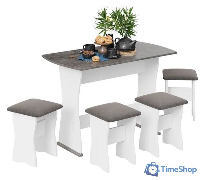 Обеденная группа Трия Тип 1 (белый/ателье темный/иск. замша Stone) - Изображение №1 — Интернет-магазин Time-Shop