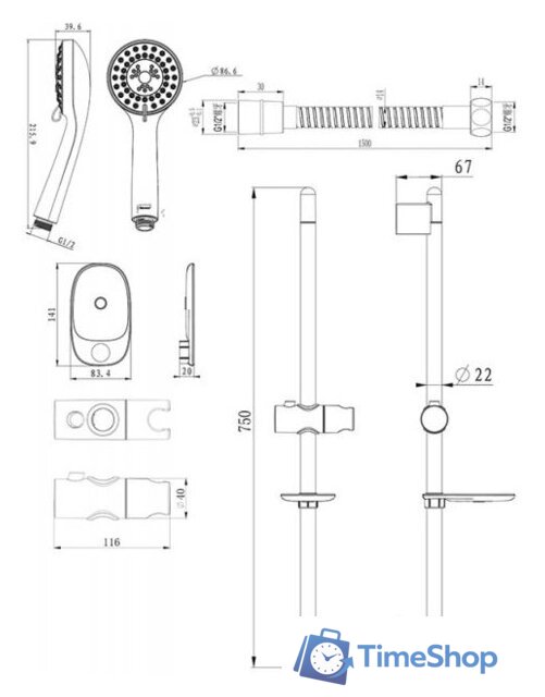 Душевой гарнитур  Bravat Eco D152CP-1A-RUS - Изображение №2 — Интернет-магазин Time-Shop
