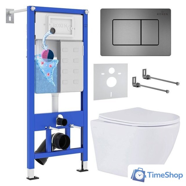 Унитаз подвесной Roxen Antares One Rimless 6 в 1 StounFix Dual Fresh 613423 (оружейная сталь/металл) - Изображение №1 — Интернет-магазин Time-Shop