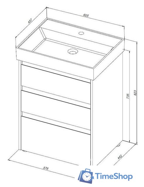  Aquanet Тумба под умывальник Nova Lite 60 302471 (дуб рустикальный) - Изображение №9 — Интернет-магазин Time-Shop