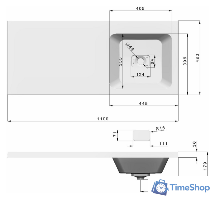 Умывальник Madera Kamilla 110х48 (правый) - Изображение №7 — Интернет-магазин Time-Shop