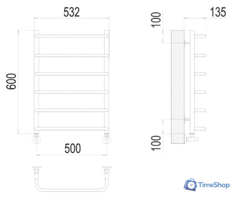 Полотенцесушитель TERMINUS Стандарт П6 500x600 нп (хром) - Изображение №3 — Интернет-магазин Time-Shop