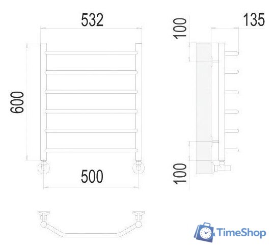 Полотенцесушитель TERMINUS Виктория П6 500x600 нп (хром) - Изображение №3 — Интернет-магазин Time-Shop