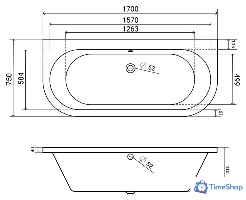 Ванна Lauter Imperia 170x75 21080075 (с каркасом и сифоном 21Y11030 хром) - Изображение №16 — Интернет-магазин Time-Shop
