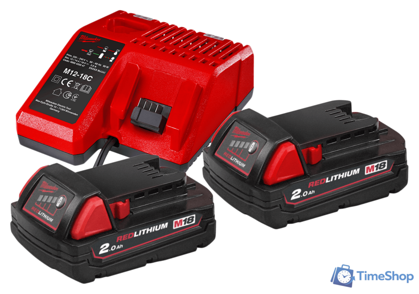 Аккумулятор с зарядным устройством Milwaukee M18 M18NRG-202 4933459213 (2 x 18В/2 Ач + 12-18В) - Изображение №1 — Интернет-магазин Time-Shop