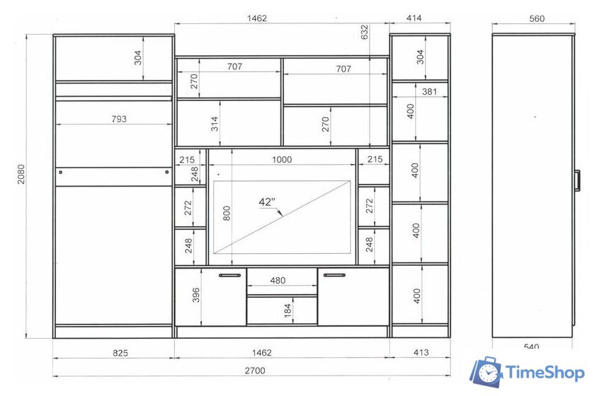 Стенка Евва Престиж-1 (венге/бодега) - Изображение №2 — Интернет-магазин Time-Shop
