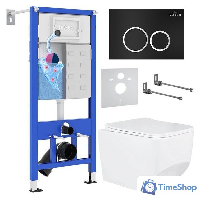 Унитаз подвесной Roxen Boro One Rimless 6 в 1 StounFix Dual Fresh 507542 (кнопка: черный матовый) - Изображение №1 — Интернет-магазин Time-Shop