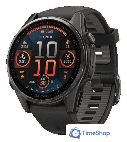 Умные часы Garmin Fenix 8 Sapphire 43мм (титановый угольно-черный DLC, пепельно-серый ремешок) - Изображение №1 — Интернет-магазин Time-Shop
