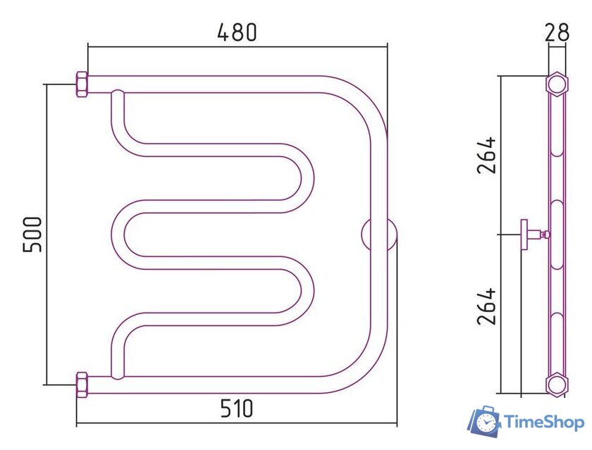 Полотенцесушитель Сунержа Лира+ 500х500 00-4011-5050 - Изображение №3 — Интернет-магазин Time-Shop