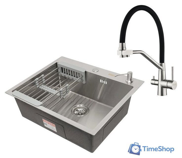 Кухонная мойка ARFEKA Eco AR 60x50 + Japeto + CL AR + DS AR (Satin, с дозатором и коландером) - Изображение №1 — Интернет-магазин Time-Shop