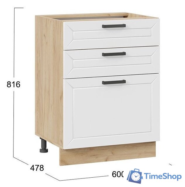 Шкаф напольный Трия Лорас 1Н6Я3 (дуб крафт золотой/холст белый) - Изображение №3 — Интернет-магазин Time-Shop