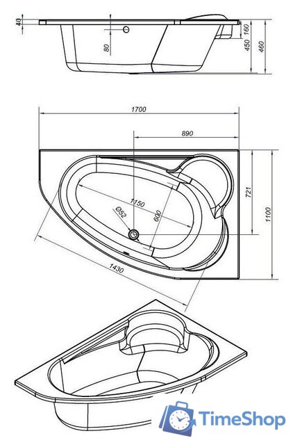 Ванна Cersanit Kaliope 170x110 R 63444 с сифоном Prime 64287 (сифон черный) - Изображение №8 — Интернет-магазин Time-Shop