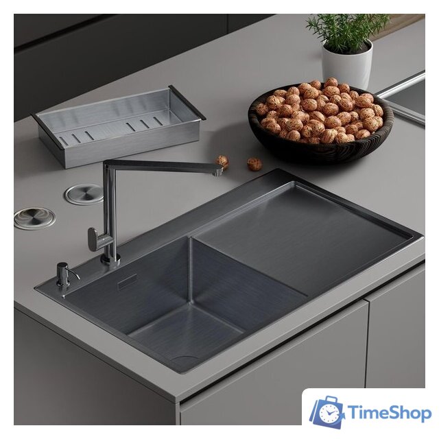 Кухонная мойка Roxen Vespa 560230-70LB PVD графит (с коландером и дозатором) - Изображение №1 — Интернет-магазин Time-Shop