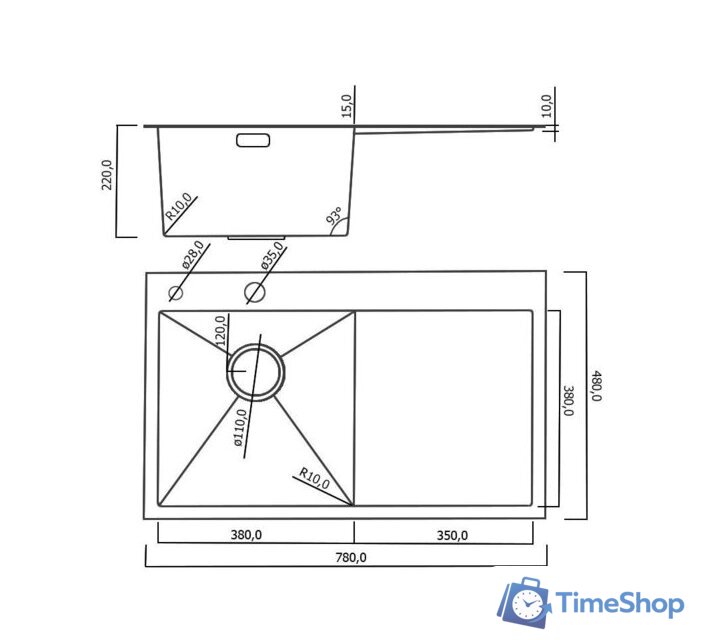 Кухонная мойка Roxen Vespa 560230-70LB PVD графит (с коландером и дозатором) - Изображение №4 — Интернет-магазин Time-Shop
