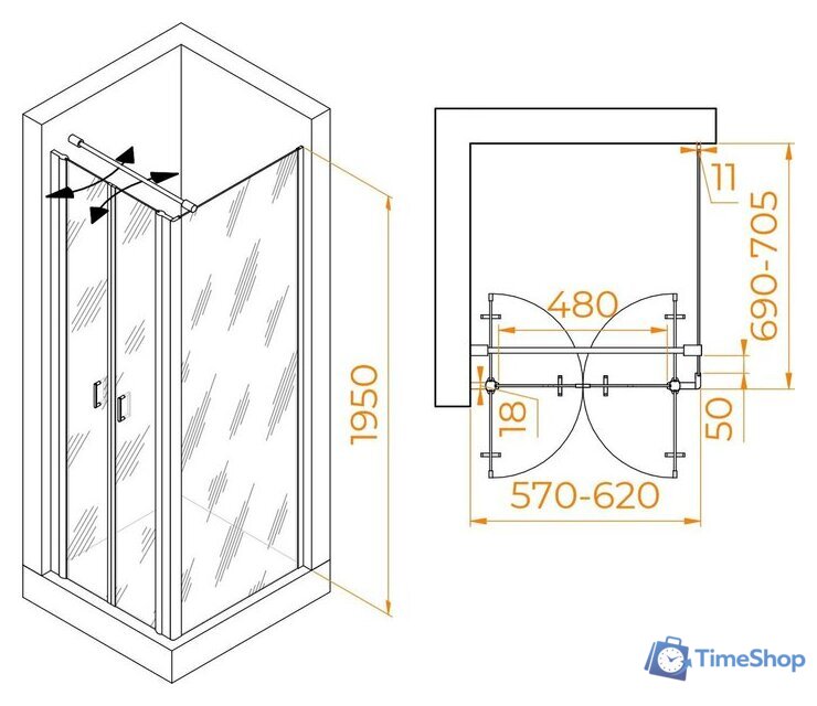 Душевой уголок RGW PA-144 (PA-104+Z-050-2+O-104) 060814467-011 60x70 (хром/прозрачное стекло) - Изображение №2 — Интернет-магазин Time-Shop
