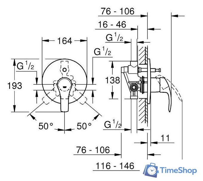 Душевая система  Grohe Eurosmart [124440] - Изображение №2 — Интернет-магазин Time-Shop