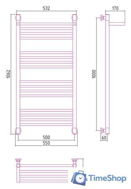 Полотенцесушитель Сунержа Богема с полкой+ 1000х500 00-0223-1050 - Изображение №3 — Интернет-магазин Time-Shop