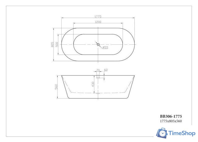 Ванна BelBagno BB306-1775 178x85 - Изображение №2 — Интернет-магазин Time-Shop