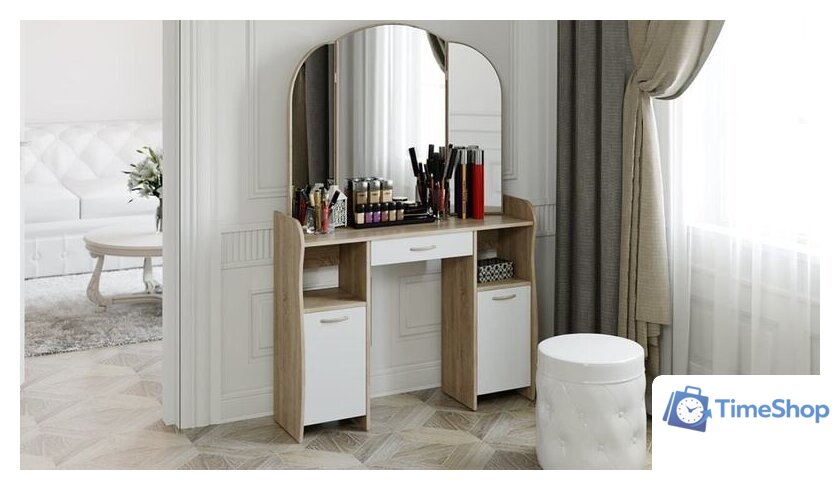 Туалетный столик с зеркалом Трия София Т2 (дуб сонома/белый) - Изображение №3 — Интернет-магазин Time-Shop